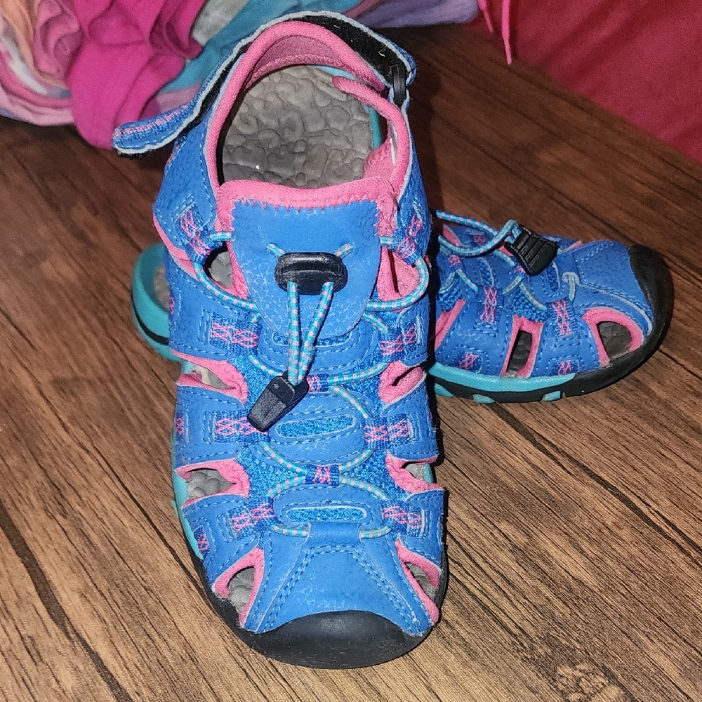 Kids Blue and‎ Pink Athletic Hook Loop Strap Sandals